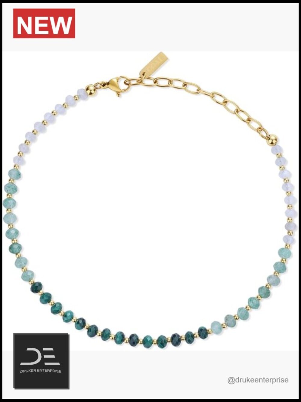 Waterproof Anklet for Women, 18K Gold Plated Stainless Steel Crystal Beaded